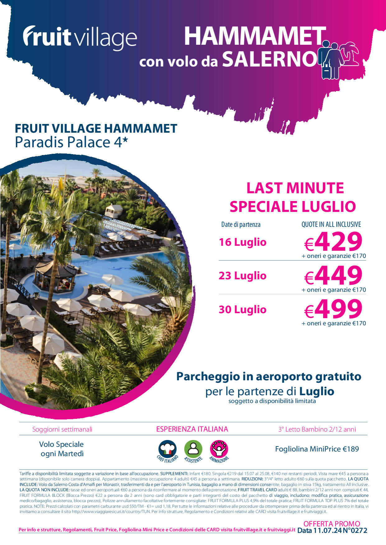 FRUIT VILLAGE Hammamet Paradis Palace con volo da Salerno -  Speciale Luglio