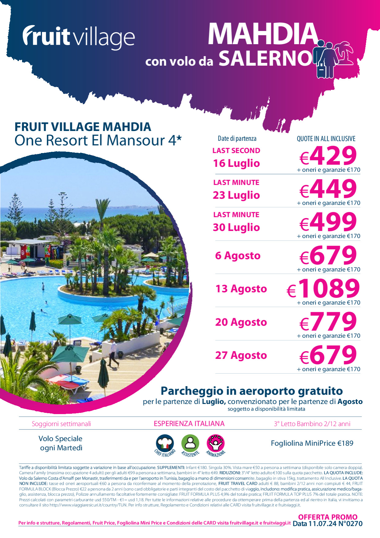 FRUIT VILLAGE Mahdia One Resort El Mansour con volo speciale da Salerno