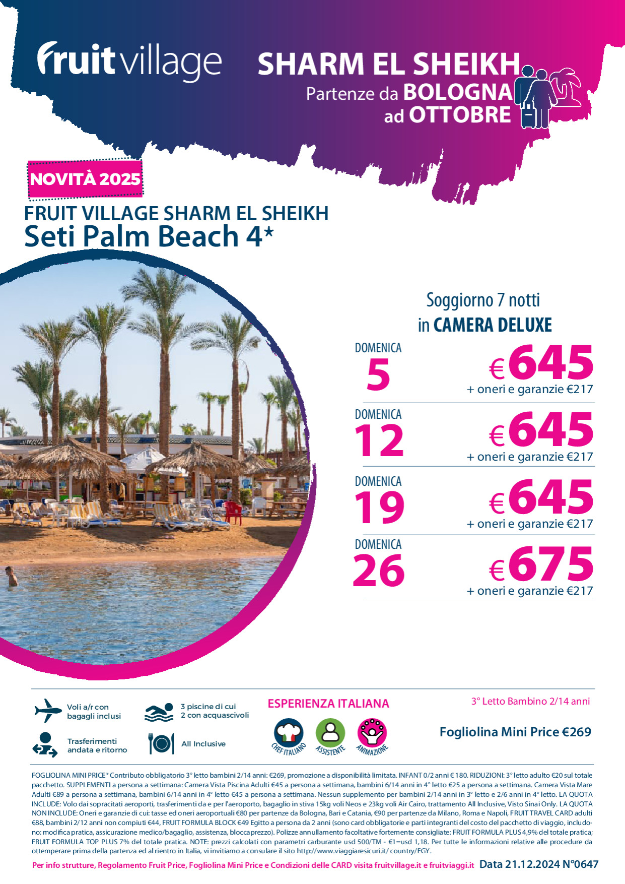 FRUIT VILLAGE Sharm Seti Palm Beach 4* da Bologna ad Ottobre